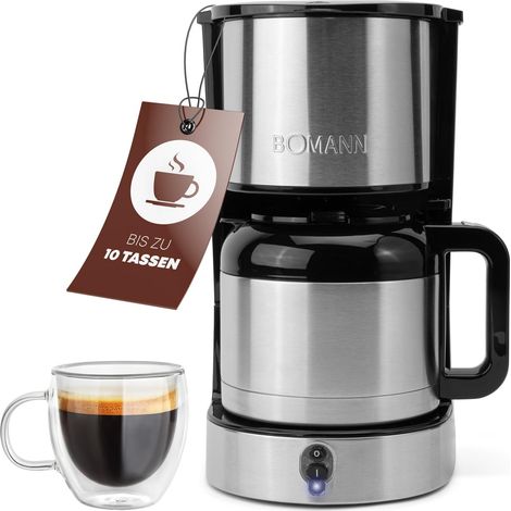 Bomann 660661 KA 6066 CB Macchina da caffe' Termica 1,2 L 800 W Spegnimento Automatico Protezione Antigoccia Indicatore Livello Acqua colore Acciaio Inox - Nero (1/5)