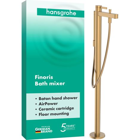 Mitigeur baignoire sur pied, Robinet baignoire 2 sorties avec tuyau 1,25m et douchette (2 jets), Mitigeur monocommande, Bronze brossé, 76445140 (1/5)