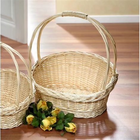 Grand panier en osier tressé, blanc, panier cadeau, panier décoratif, panier présent (1/5)