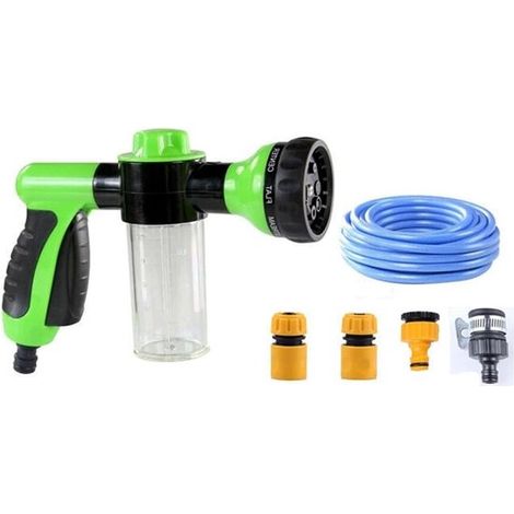 8 modos de pulverización: pulverizador de espuma, pistola de agua, lavado de coches, baño de mascotas, 4 conexiones más 10 metros de manguera) (1/5)