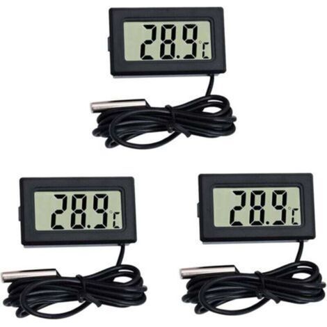 Meter langes schwarzes Thermometer, Mini-Digital-LCD-Thermometer-Temperaturmonitor mit externer Sonde für Auto/Kühlschrank/Aquarium/Fischbecken/Zimmer (3 schwarze Stück) (1/5)