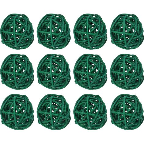 12 x Decorative Rattan Wicker Balls 1.2 Inches for Vase Fillers, Wedding, Garden, Corridor Party, Grass Green (1/5)