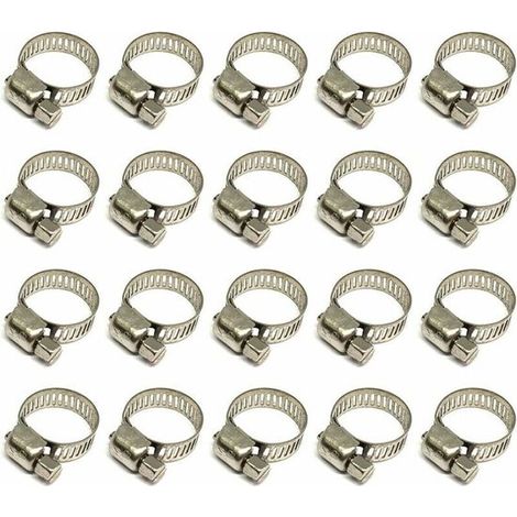 Colliers de serrage - 20 pièces - ensemble de colliers de serrage - collier de serrage en acier inoxydable - Argent - collier de serrage - 10-16 mm (largeur 8 mm) - protection antirouille - pour voitu (1/4)
