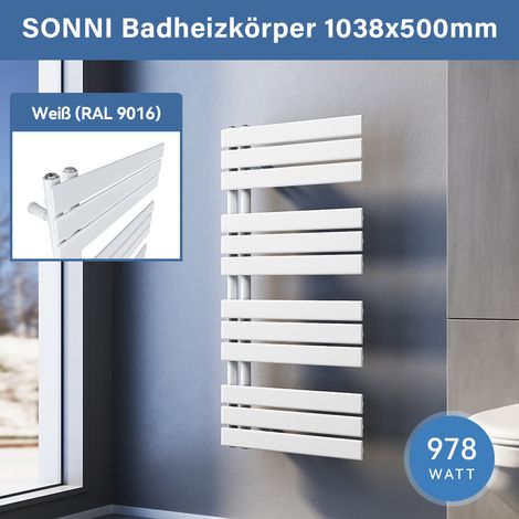 ELEGANT Badheizkörper Handtuchtrockner Handtuchwärmer Panel 1038x500mm Weiß Bad-Heizkörper Seitenanschluss 978 Watt