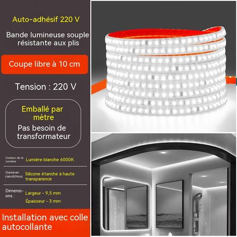 Ruban LED auto adhésif 10 mètres 120 LEDs lumière blanche, 220V avec interrupteur, bande lumineuse pour salon et chambre (1/4)