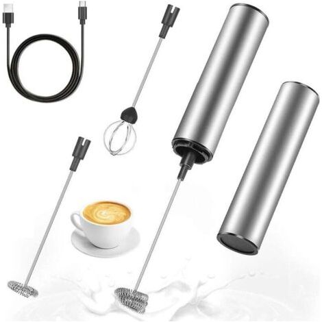 Mousseur à Lait Électrique, Mousseur de Lait Rechargeable USB et Mini Batteur avec Dual Fouet Tête, Mélangeur Acier Inoxydable pour Café Crème Cappuccino Latte Cocktails Jus，OUYLAF