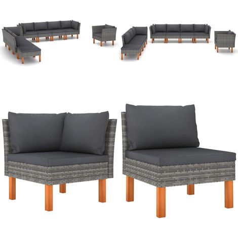 9-tlg. Garten-Lounge-Set Poly Rattan und Eukalyptusholz Grau - Gartensitzgruppe - Lounge-Set - Gartenmöbel - Outdoor-Möbel - Rattanmöbel - Home & Living