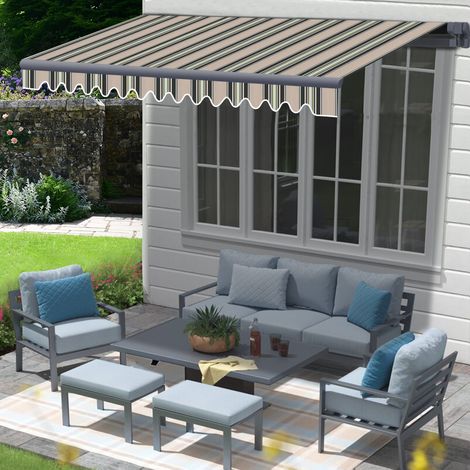 2x1.5M Manual Retractable Patio Garden Awning Sun shade Shelter Outdoor Canopy Multi-Stripe (1/5)