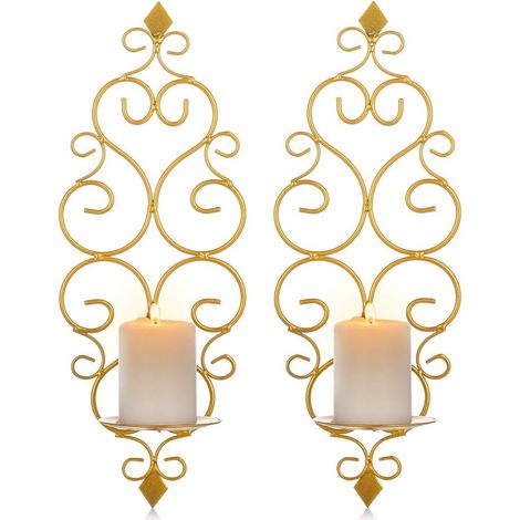 Bougeoir Mural - Support Bougie Pilier En Métal - Pour Salon Chambre Événement - Lot De 2 (1/5)