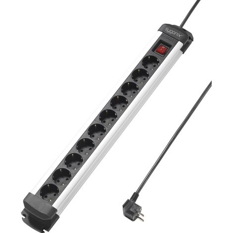 Sygonix SY-4538266 Steckdosenleiste mit Schalter 10fach Schwarz, Silber Schutzkontakt 1 St. (1/5)