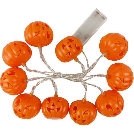 Décorations saisonnières et festives : guirlande lumineuse LED citrouille d'Halloween, 10 lumières chaudes, alimentée par piles, pour l'intérieur, l'extérieur, les fêtes et les vacances. (1/5)