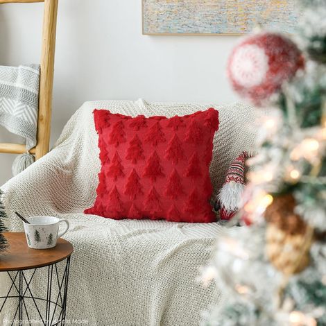 Set di 2 federe decorative in pelliccia sintetica - Pino rosso - 45 x 45 cm - Per l'inverno, la camera da letto (1/4)