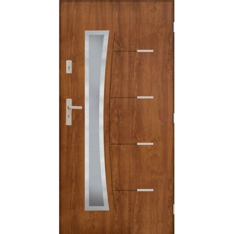 Porte d'entrée SATURNE 80 cm 72 mm en acier inoxydable en 3 couleurs - Couleur: Chêne doré - Poignée et serrure : Avec - Poussant: Droit