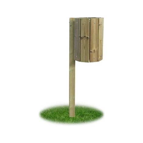CESTINO PORTARIFIUTI CON PALO IN LEGNO, RIVESTITO IN LEGNO DI PINO