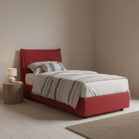 Talamo Italia Cama individual Luna, Cama contenedor con revestimiento de tela, 100% Made in Italy, Apertura lateral, adecuado para colchón 80x190 cm, Rojo, con embalaje reforzado (1/5)