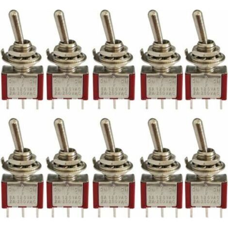 10 Pcs Mini Interrupteur à Bascule, AC 125V 6A / 250V 2A 3 Broches SPDT ON-OFF-ON 3 Broches 3 Positions SPDT Interrupteur à Bascule Autobloquant pour Pièces Auto Rouge