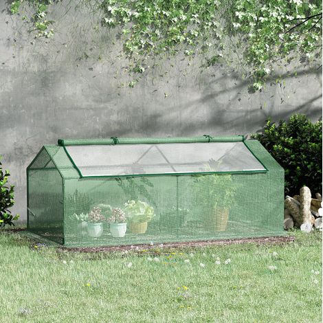 Mini serre tunnel avec fenêtres, 180 x 90 x 70 cm, métal, vert (1/5)