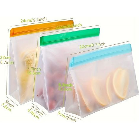 Sac De Conservation Alimentaire En Silicone - Étanche - Réutilisable - Pour Congélateur Et Voyage - 1 Sac Gallon + 1 Sac Sandwich + 1 Sac Snack (1/5)
