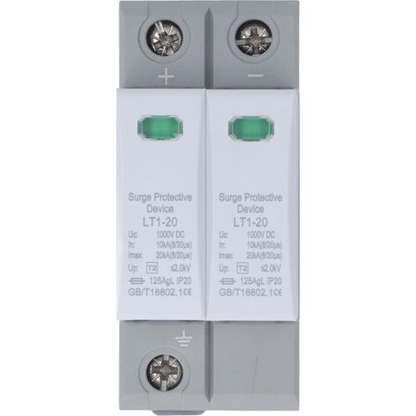 Parafoudre Photovoltaïque 20KA 2P 1000V DC pour Panneaux Solaires, Dispositif de Protection contre la Foudre et Surtensions, Montage sur Rail DIN 36mm (1/5)
