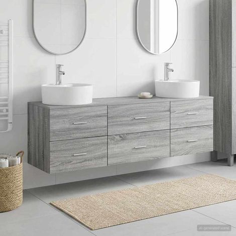 vidaXL Bathroom Cabinet Set 3 pcs Grey Sonoma 161.5 x 44.5 x 82 cm (1/5)