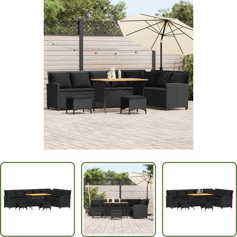 vidaXL Gartenhocker - 4tlg. Garten-Sofagarnitur mit Kissen L-Form Schwarz Poly Rattan (1/5)