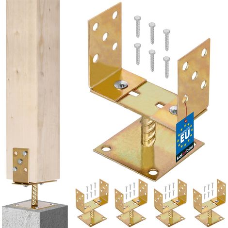 KOTARBAU® 4 pcs Support de Poteau Bois - Pied Réglable - 0-160 mm - à Visser - Acier Galvanisé - Pied de Poteau Réglable - Or (1/5)