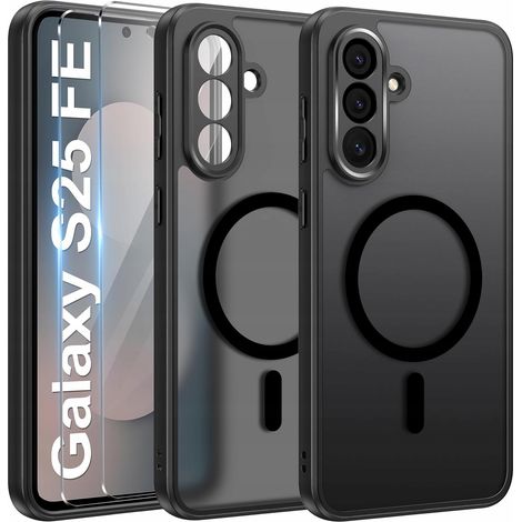 Funda MagSafe negra mate para Samsung S25 FE + 2 protectores de pantalla de cristal (1/5)