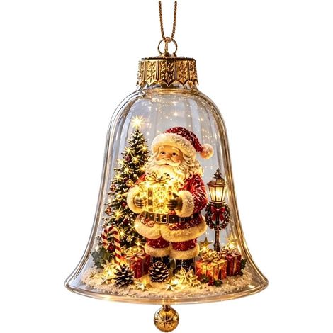 Verlicht kerstboomornament (ca.
10 cm) – Klokvormig met een miniatuur- lichtgevend 2D-tafereel erin – Perfect voor het versieren van kerstbomen en schoorsteenmantels een winterdecoratie en een must– O (1/5)