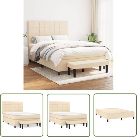 The Living Store Boxspringbett mit Matratze Creme 140x200 cm Stoff - Boxspringbett - Doppelbett - Cremefarbenes Bett - Betten Mit Stauraum - Federkernmatratze (1/5)