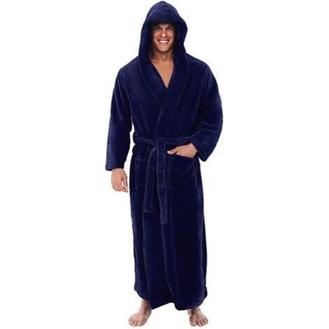 Peignoir d'hiver pour homme, châle allongé en peluche, vêtements de maison, robe à manches longues, manteau, robe pour homme, bleu, XL