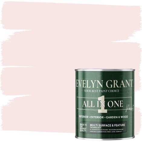 EVELYN GRANT All-IN-ONE Paint & Primer - Multi-Surface Paint For Interior Walls, Outdoor Garden & Exterior Walls, Wood Furniture - High Durability Multi-Feature - Blush Pink - 2.5L - Matt