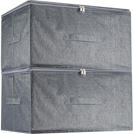 JF HOME BLISS Closet Organizers Foldable Storage Box with Reinforced Handles 2-Pack Large Clothes Organizers for Duvets Bedding Toys Stackable Space-Saving Grey (1/5)
