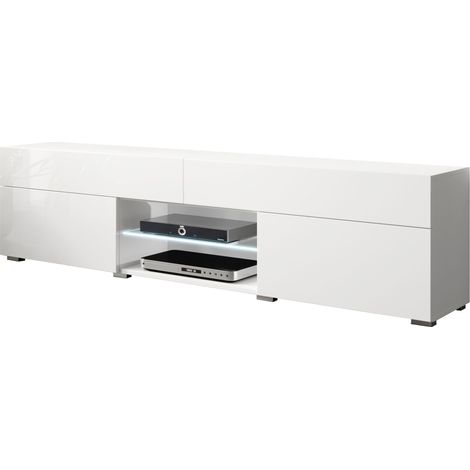 Selsey BANGIE - Meuble TV - 180 cm - avec tiroirs - blanc mat/blanc brillant - avec LED (1/4)