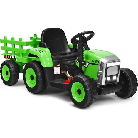 Costway – Tracteur électrique 12V avec remorque – 3 vitesses réglables – Siège avec ceinture de sécurité – Bluetooth et USB – Pour enfants à partir de 3 ans