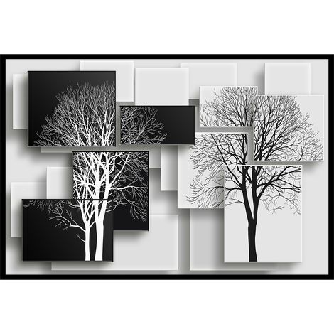 Affiche encadrée arbres graphiques noir et blanc