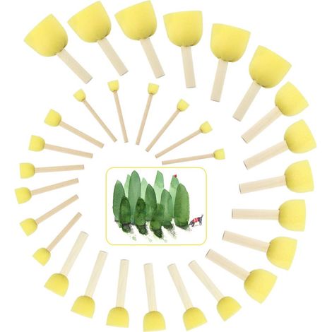 30 Pcs Pinceau en Mousse Eponge Peinture Ronde avec Manche Bois 5 Tailles Outils de Peindre Brosse en Mousse et Manche pour Peinture Artisanat Poterie Creative Travaux (1/5)