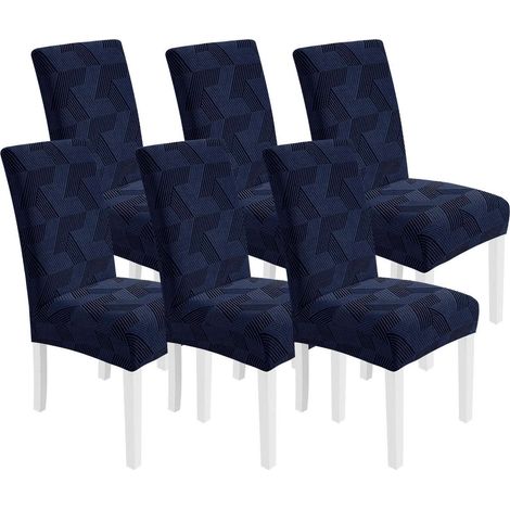 Stretch Stuhlhussen 6er Set, elastisch, dunkelblau, für Hochlehner (1/5)
