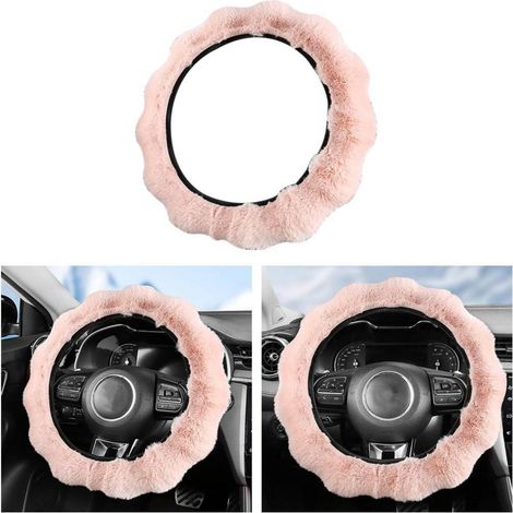 Housse de volant en peluche douce, antidérapante, universelle, rose clair (1/5)