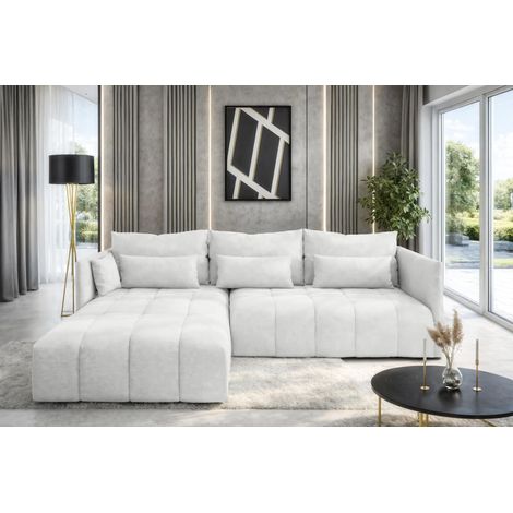 AX LIVING Weiß Ecksofa mit Schlaffunktion und Bettkasten Cosmova 245cm