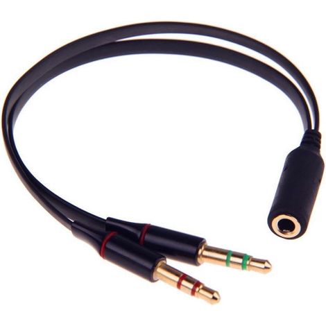 Cavo splitter piatto CON connettore audio/microfono da 3,5 mm nero oro (1/3)