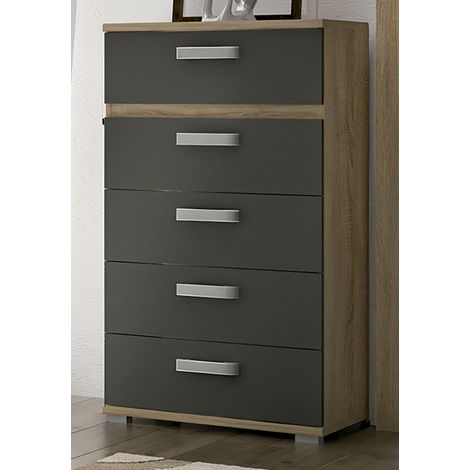 Chiffonnier commode meuble de rangement coloris chêne cambrian/graphite- Longueur 60 x Profondeur 39.6 x Hauteur 109.4 cm -PEGANE-