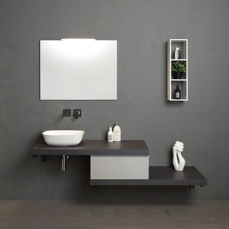 Mobiliario De Baño Colgado 180Cm Cajón Gris Perla Encimera Antracita Valentina (1/5)