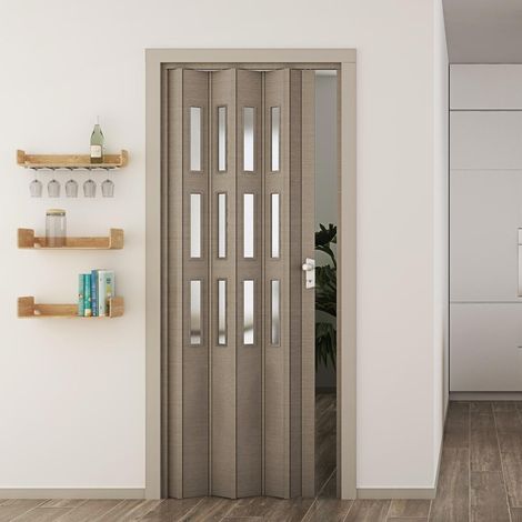 Porta a Soffietto da Interno 88,5x214 cm in PVC con Vetro Florance Rovere Tortora (1/3)