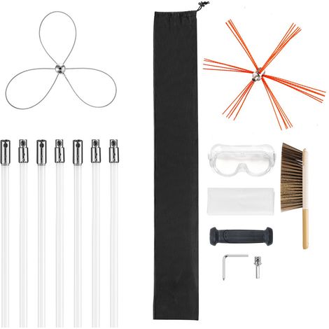 Kit de ramonage, brosse de cheminée extensible jusqu'à 7 m, nettoyeur de cheminée avec double tête de brosse, brosse et lunettes de protection, outil de nettoyage pour cheminées carrées, rectangulaire (1/5)