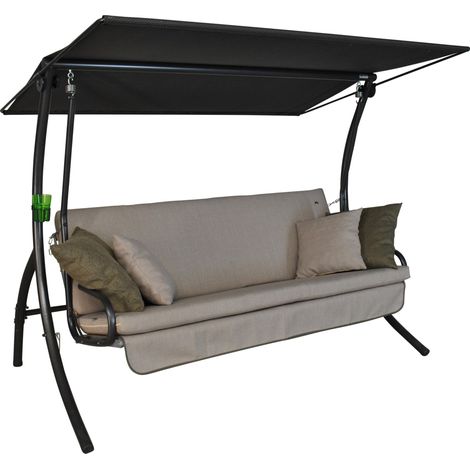 Balancelle de Jardin Drift Smart, 3 Places, Acier Galvanisé, Convertible en Lit, avec Auvent Réglable, Textilène, 210 x 145 x 160 cm, Fabriquée en Allemagne (Beige) (1/5)