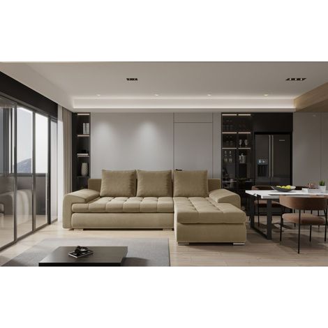 Ecksofa Sofa HECKTOR mit Schlaffunktion Stoff Castel Sand Ottomane Rechts (1/3)