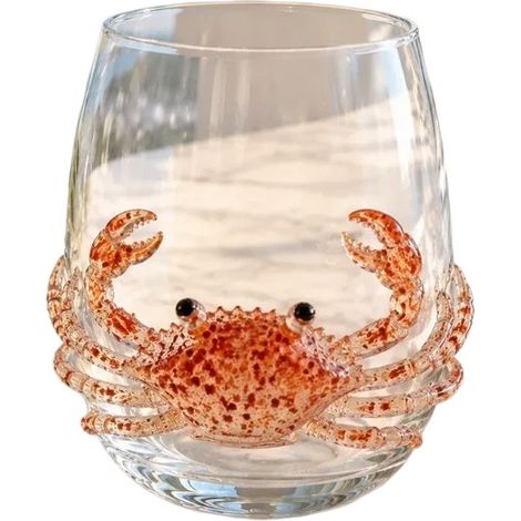 Mundgeblasenes Whiskyglas mit 3D-Krabbenmotiv (1/2)