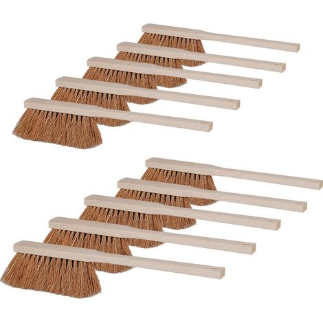 BRB Lot de 10 balayettes avec long manche en bois de coco, longueur 430 mm