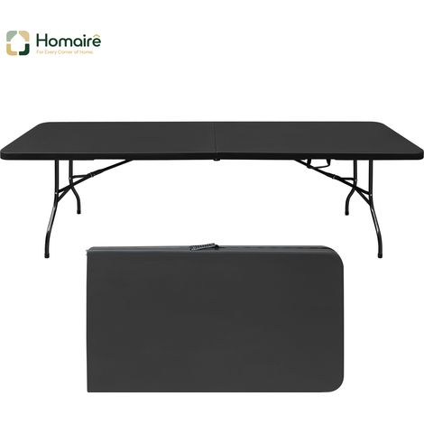 HOMAIRE Table pliante portable robuste 244cm avec poignée, multifonctionnelle pour camping, pique-niques, fêtes intérieur/extérieur, capacité 135KG noir