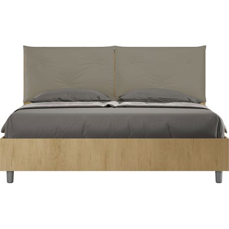 Letto Matrimoniale 160x200 cm Senza Rete Struttura Quercia con Cuscini in Similpelle Egos Appia Cappuccino